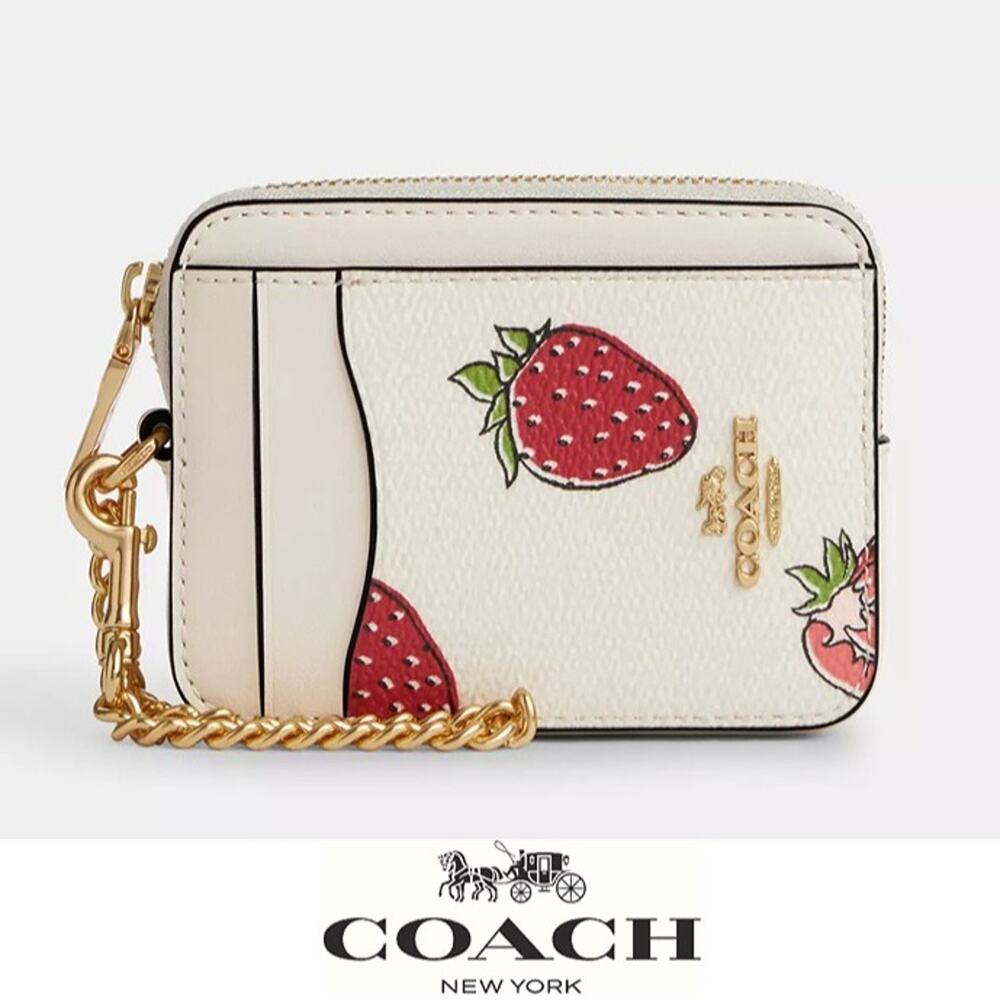 🍓 Coach Zip Card Case With Strawberry Print
